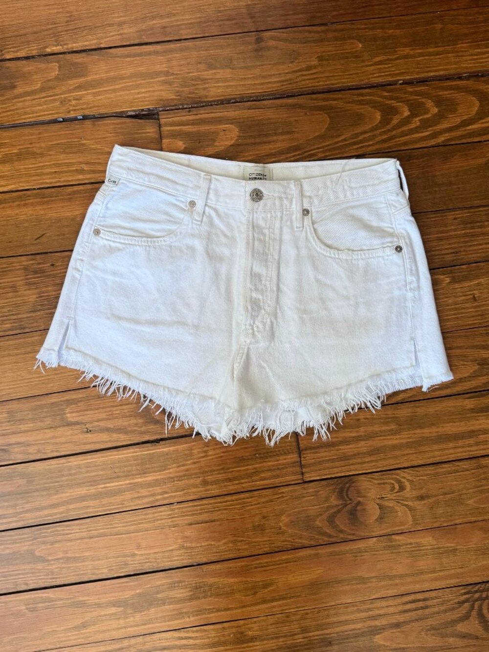 Citizens Of Humanity White High-Rise Frayed Denim Shorts